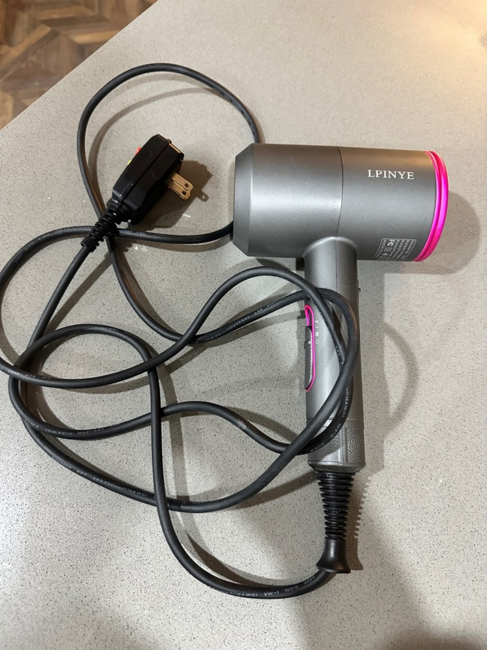 LPINYE Compact Hair Dryer in Gunmetal with Pink Accents